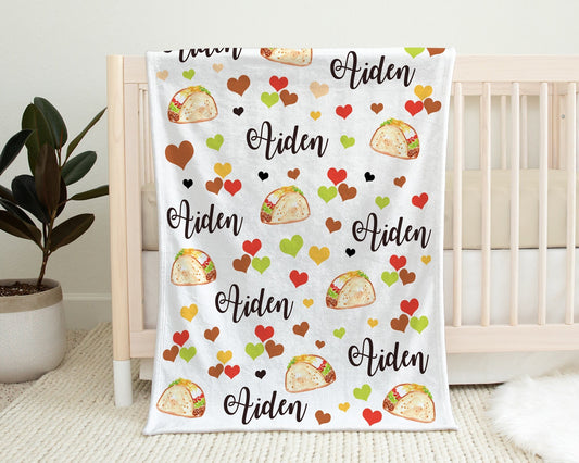 Funny taco baby blanket, cute taco personalized newborn blanket, funny baby gift, unique baby name swaddle, baby boy or girl (CHOOSE COLORS)