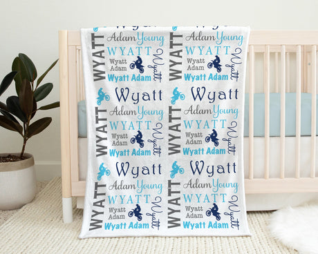 Motocross baby blanket, dirt bike swaddle blanket, motorcycle boy blanket, personalized dirt bike name blanket, motocross baby gift