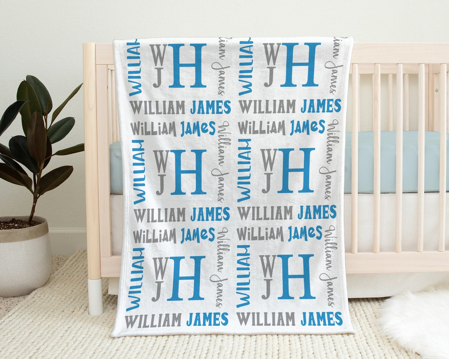 Monogram baby blanket, personalized boy name blanket, newborn baby swaddle with stacked monogram, boy or girl monogrammed gift blanket