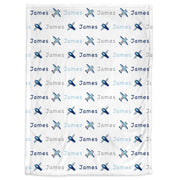 Personalized airplane baby blanket, newborn airplanes swaddle blanket with name, boys airplane pilot aviation baby gift, (CHOOSE COLORS)