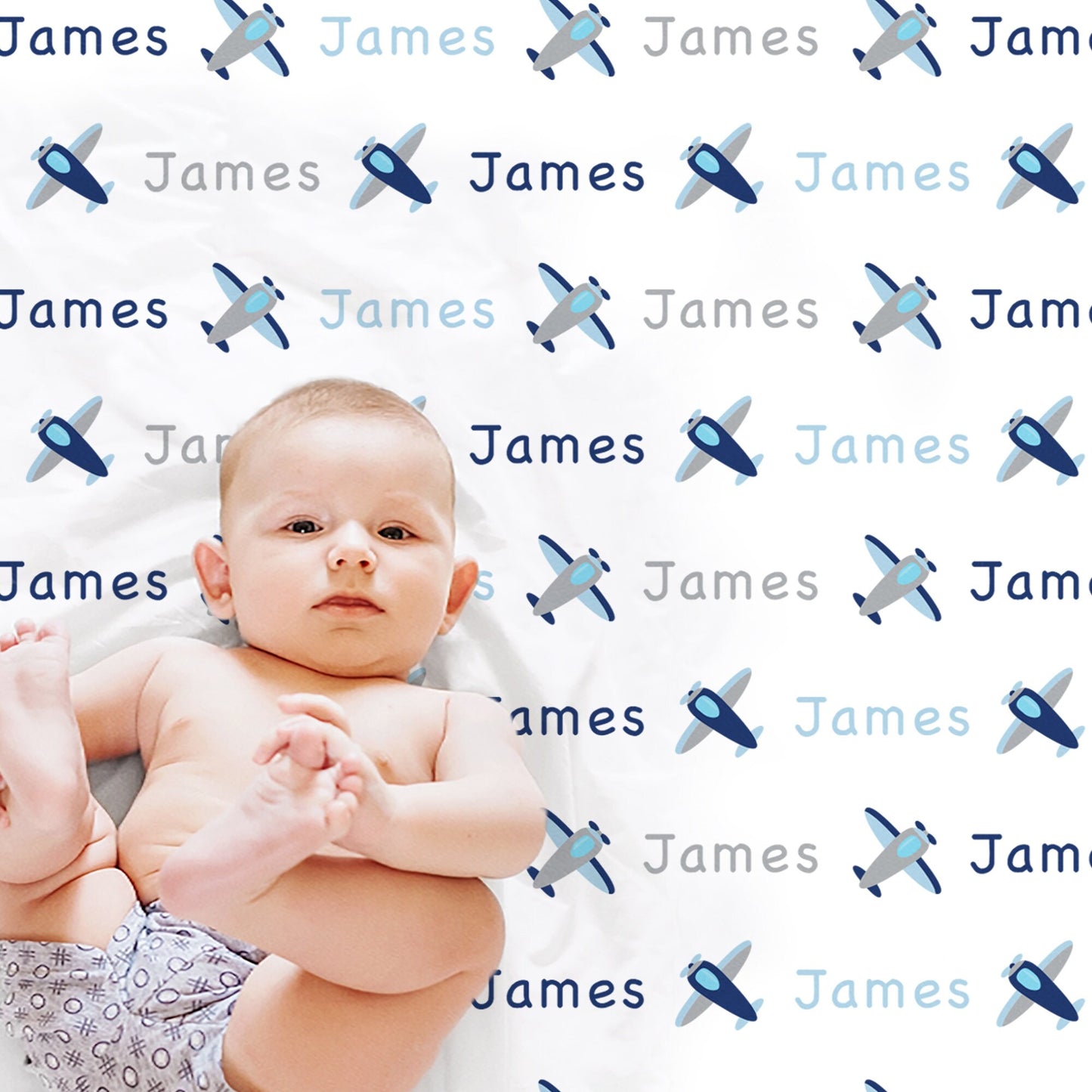 Personalized airplane baby blanket, newborn airplanes swaddle blanket with name, boys airplane pilot aviation baby gift, (CHOOSE COLORS)