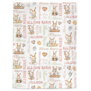 Bunny Easter name blanket, personalized girls Easter swaddle blanket, newborn bunny rabbit baby gift, Easter gift for girls (CHOOSE COLORS)