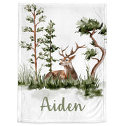 Personalized elk baby blanket, newborn deer swaddle blanket with name, deer, trees, nature blanket boys wilderness baby gift (CHOOSE COLORS)