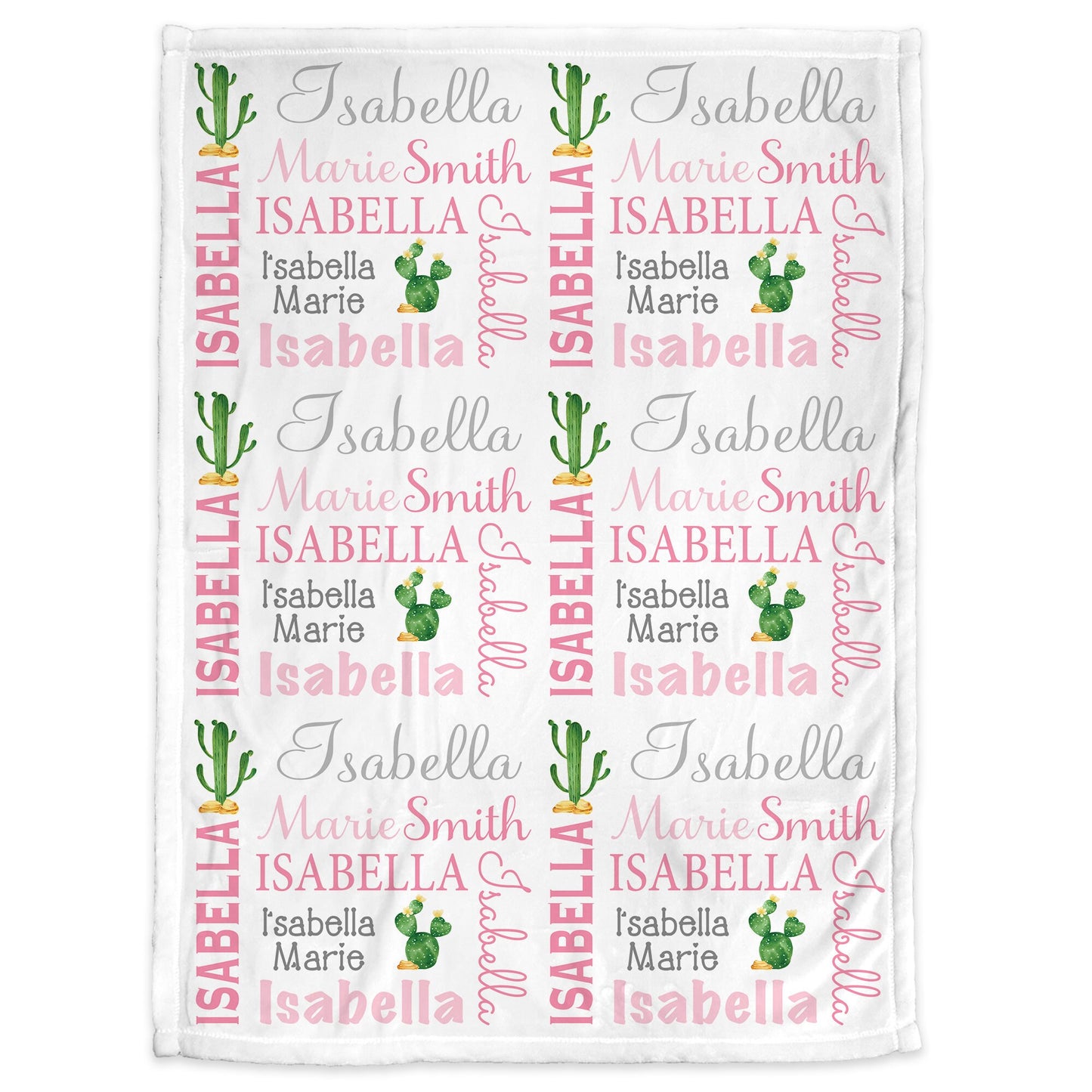 Pink cactus baby girl blanket, newborn desert cactus swaddle blanket, personalized cactus theme newborn baby gift with name (CHOOSE COLORS)