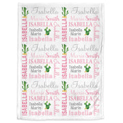 Pink cactus baby girl blanket, newborn desert cactus swaddle blanket, personalized cactus theme newborn baby gift with name (CHOOSE COLORS)