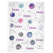 Personalized planets baby blanket, boy or girl space swaddle blanket with name, newborn space blanket baby gift, boy or girls (CHOOSE COLOR)