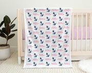 Baby girl nautical name blanket, anchor baby blanket, boy or girl, personalized baby gift, custom name blanket, nautical baby shower gift