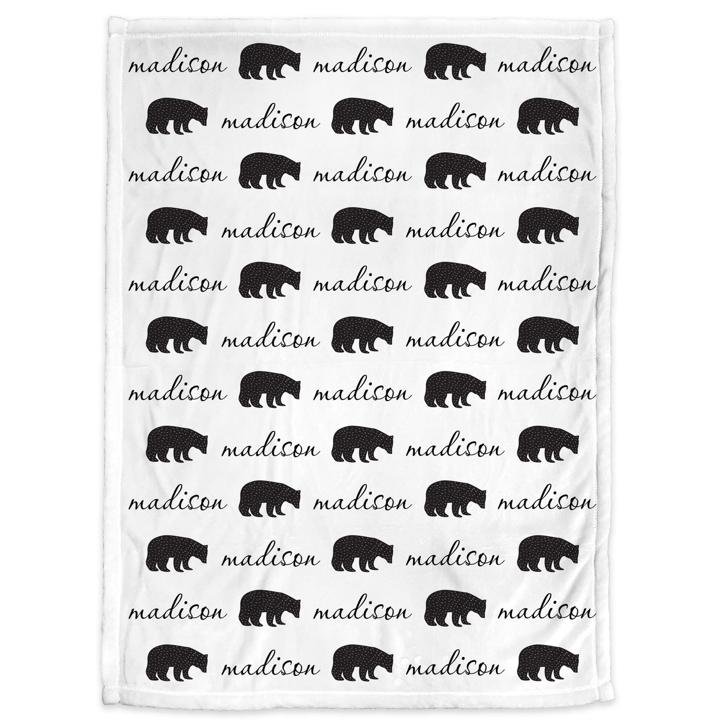 Black bear baby blanket, newborn black and white bears name blanket, girl bear personalized baby gift, forest animal swaddle (CHOOSE COLORS)