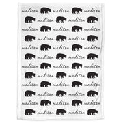 Black bear baby blanket, newborn black and white bears name blanket, girl bear personalized baby gift, forest animal swaddle (CHOOSE COLORS)