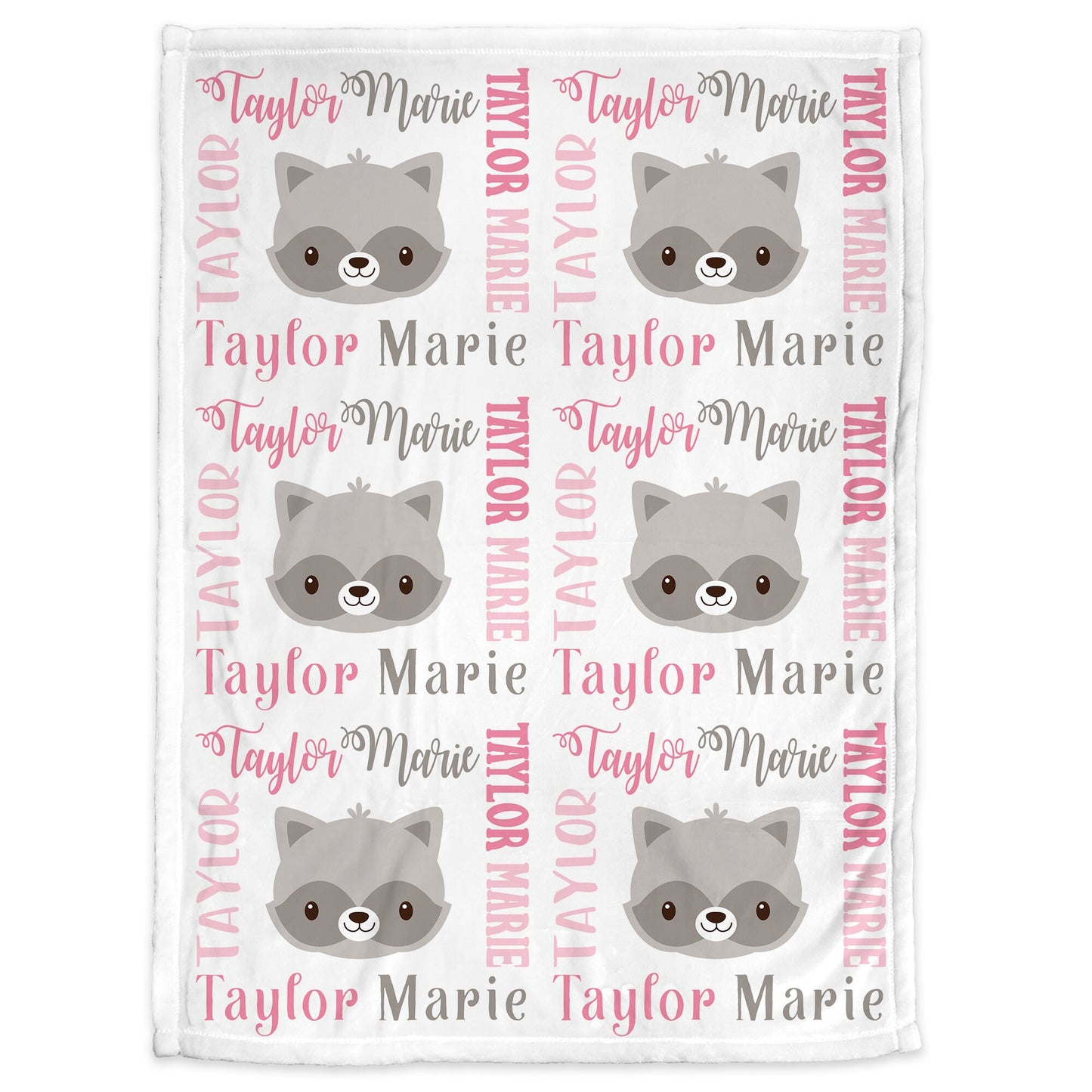 Raccoon baby blanket, pink and white raccoon girl baby blanket, personalized baby gift with raccoons, pink raccoon baby swaddle blanket,