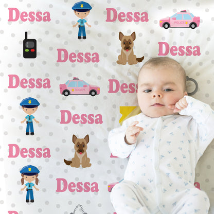 Personalized Police Baby Name Blanket Girl