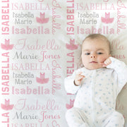 Personalized ballet theme baby blanket, tutu girls blanket with name, newborn ballet tutu baby gift, ballet baby swaddle, pink and mint
