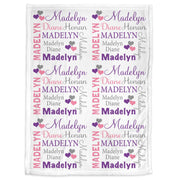 Newborn baby hearts blanket, personalized pink and purple blanket with name, heart baby girl gift, hearts baby swaddle, (CHOOSE COLORS)