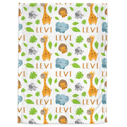 Personalized safari baby blanket, newborn boys swaddle blanket with name and animals, safari animals baby gift (CHOOSE COLORS)