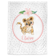 Personalized tiger baby girl blanket, pink floral tiger blanket with name, tiger cub baby gift, newborn baby girl tiger swaddle blanket