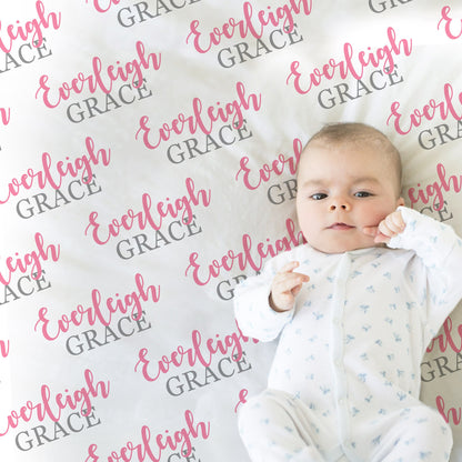 Baby girl name blanket, personalized name blanket, pink and gray baby blanket, newborn name baby gift, swaddle blanket with girls name
