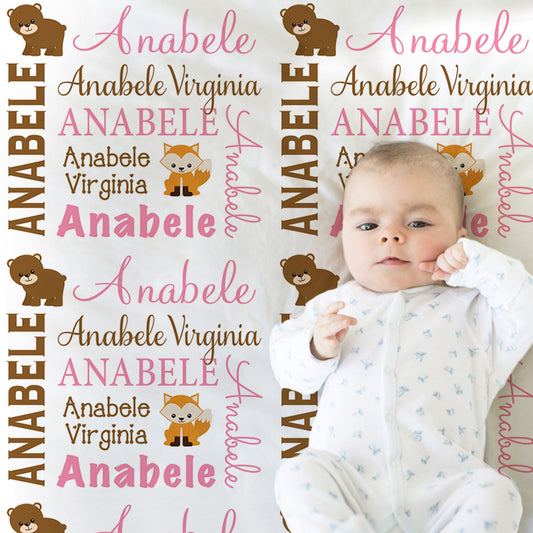 Personalized Woodland Forest Animals Baby Name Blanket