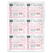 Personalized sushi baby girls blanket, kawaii newborn baby blanket, sushi baby shower gift, pink and gray cute swaddle (CHOOSE COLORS)