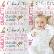 Kangaroo baby blanket, kangaroo personalized girls name blanket, newborn cute kangaroo swaddle, baby kangaroo gift with name (CHOOSE COLORS)