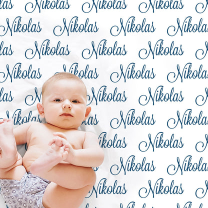 Script name baby blanket, personalized newborn swaddle blanket with name, baby gift with repeating name, boy or girl (CHOOSE COLORS)