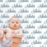 Script name baby blanket, personalized newborn swaddle blanket with name, baby gift with repeating name, boy or girl (CHOOSE COLORS)