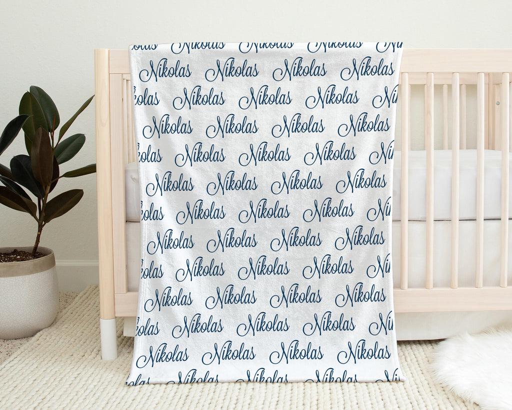 Script name baby blanket, personalized newborn swaddle blanket with name, baby gift with repeating name, boy or girl (CHOOSE COLORS)