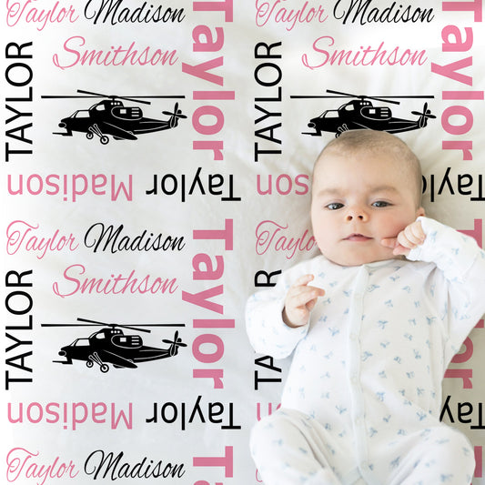 Personalized Military Helicopter Baby Name Blanket Girl