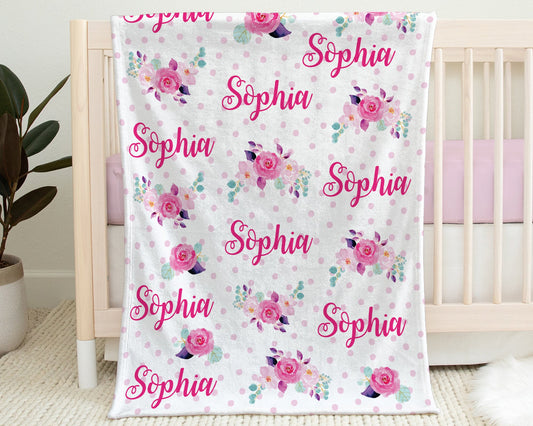 Personalized Flower Baby Name Blanket Girl