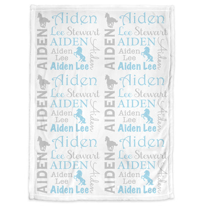 Wild horses baby blanket, personalized horse newborn blanket with name, horse theme baby shower gift, swaddle horse blanket (CHOOSE COLOR)