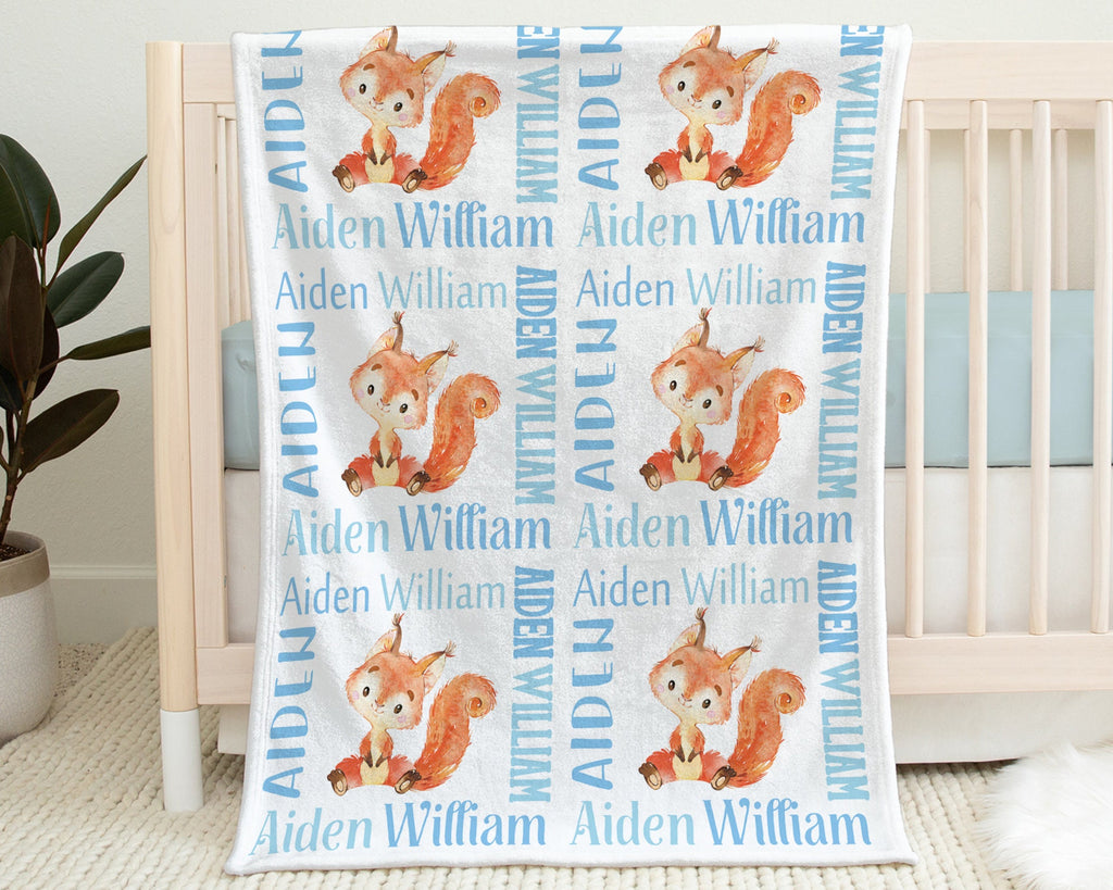 Personalized fox blanket, cute newborn fox name blanket, baby boy watercolor foxes baby swaddle, boy or girls fox baby gift, (CHOOSE COLORS)