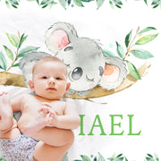 Personalized koala bear baby blanket, newborn animal swaddle blanket with name, boys koala baby gift, (CHOOSE COLORS)