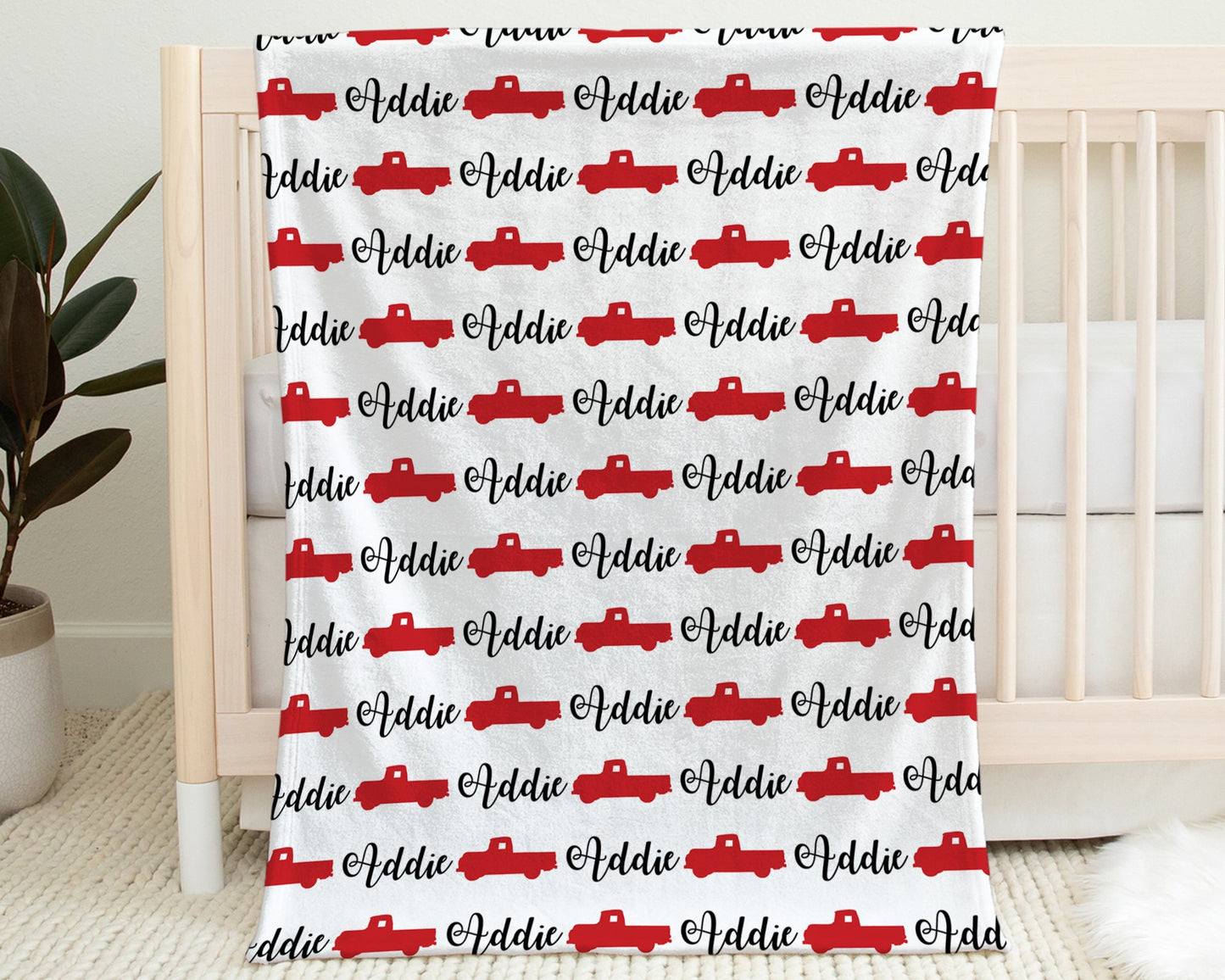 Personalized Vintage Truck Baby Name Blanket Girl