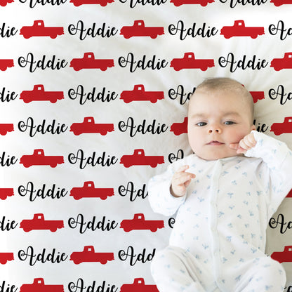 Personalized Vintage Truck Baby Name Blanket Girl