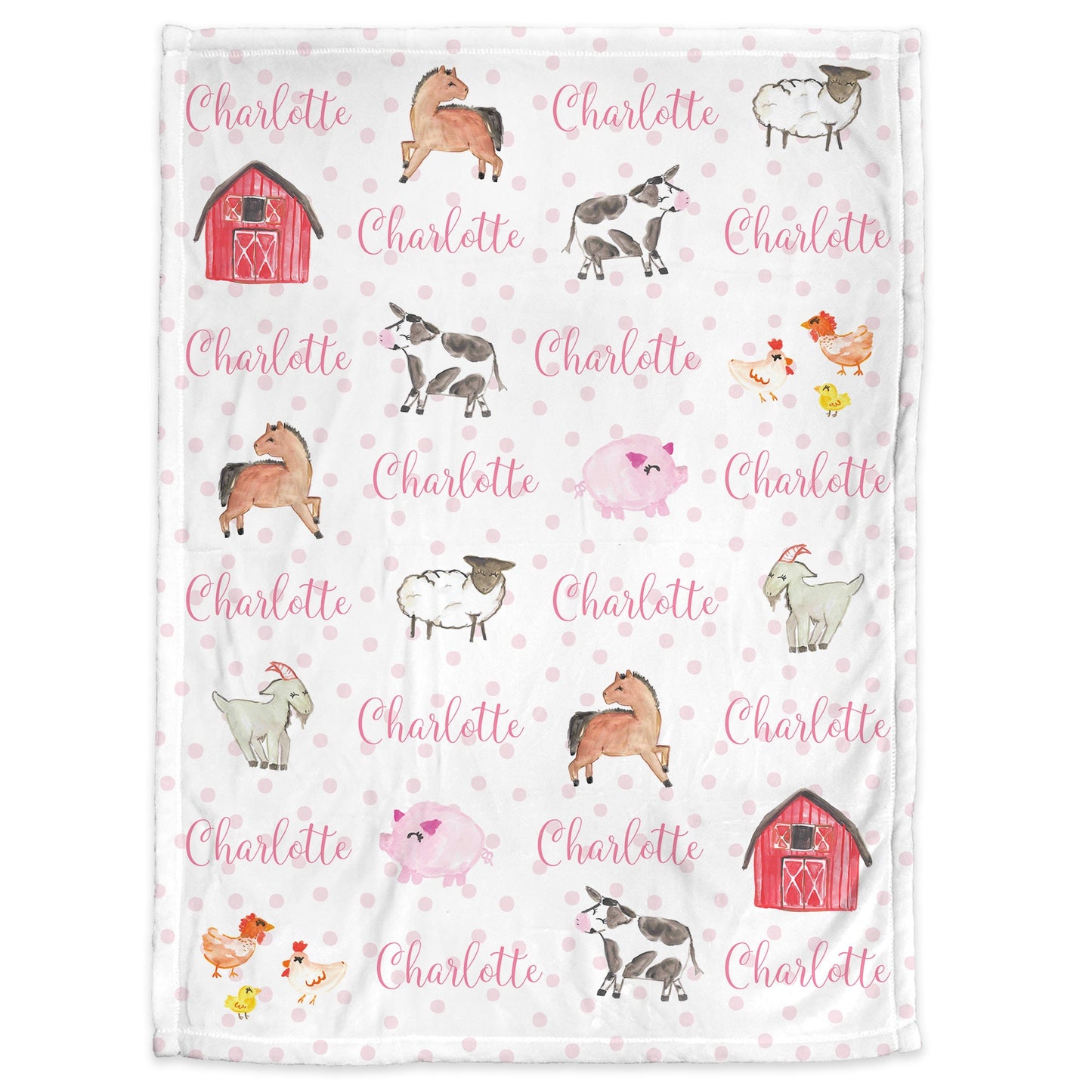 Personalized Farm Animal Baby Name Blanket Girl