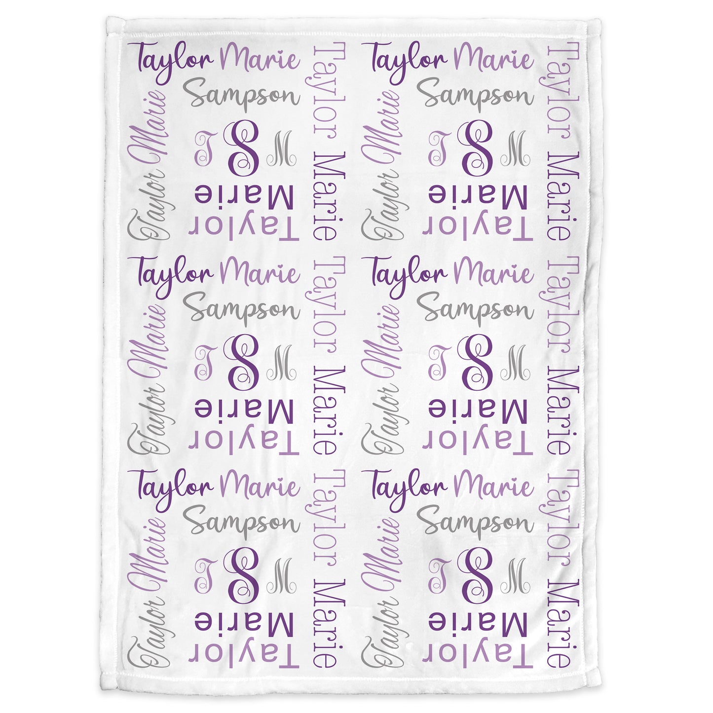 Personalized monogram baby blanket, monogrammed girls name blanket, purple and gray swaddle blanket, newborn gift with name only initials