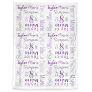 Personalized monogram baby blanket, monogrammed girls name blanket, purple and gray swaddle blanket, newborn gift with name only initials