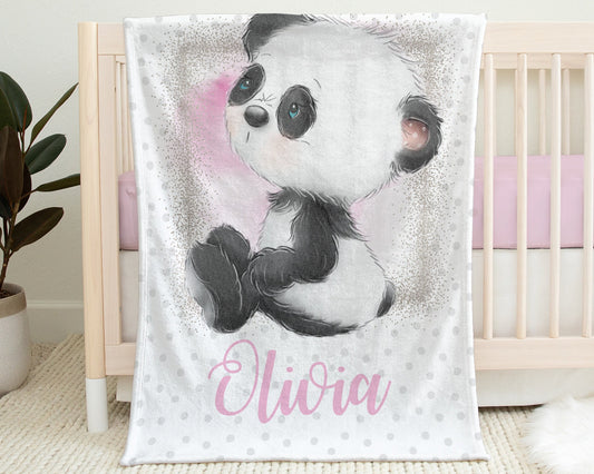 Personalized Panda Baby Name Blanket Girl