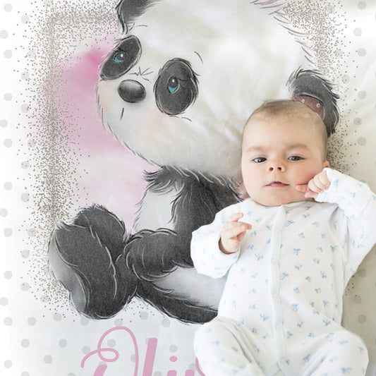 Personalized Panda Baby Name Blanket Girl