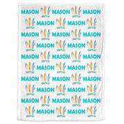 Baby surfing blanket, surfer beach baby name blanket, surfboard newborn boy or girl gift, beach theme swaddle blanket, (CHOOSE COLORS)