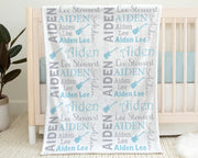 Boy guitar name baby blanket, blue guitar newborn blanket, personalized music guitars baby gift, music swaddle baby blanket, boys blue gray