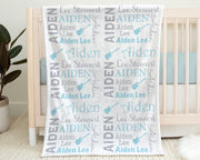 Boy guitar name baby blanket, blue guitar newborn blanket, personalized music guitars baby gift, music swaddle baby blanket, boys blue gray