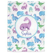 Personalized dinosaur blanket, watercolor dino baby girl blanket, name swaddle, dinosaur girl gift, custom name blanket, gift (ANY COLOR)