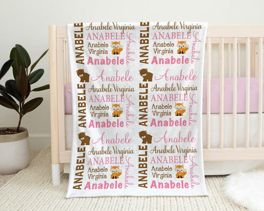 Personalized Woodland Forest Animals Baby Name Blanket