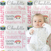 Personalized sushi baby girls blanket, kawaii newborn baby blanket, sushi baby shower gift, pink and gray cute swaddle (CHOOSE COLORS)