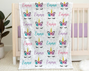 Unicorn baby girl blanket, personalized unicorn newborn name blanket, swaddle blanket with unicorns, unicorns baby girl gift (CHOOSE COLORS)