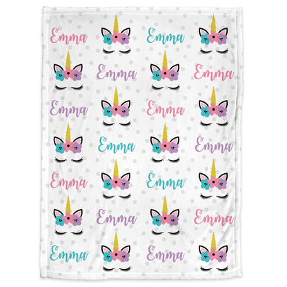 Unicorn baby girl blanket, personalized unicorn newborn name blanket, swaddle blanket with unicorns, unicorns baby girl gift (CHOOSE COLORS)