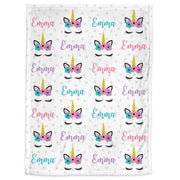 Unicorn baby girl blanket, personalized unicorn newborn name blanket, swaddle blanket with unicorns, unicorns baby girl gift (CHOOSE COLORS)