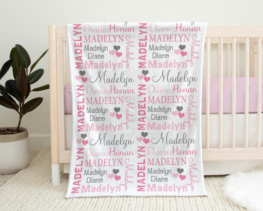 Valentines Name Blanket in pink and gray for Baby Girl, personalized baby gift, blanket, baby blanket, personalized blanket, choose colors