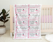 Valentines Name Blanket in pink and gray for Baby Girl, personalized baby gift, blanket, baby blanket, personalized blanket, choose colors