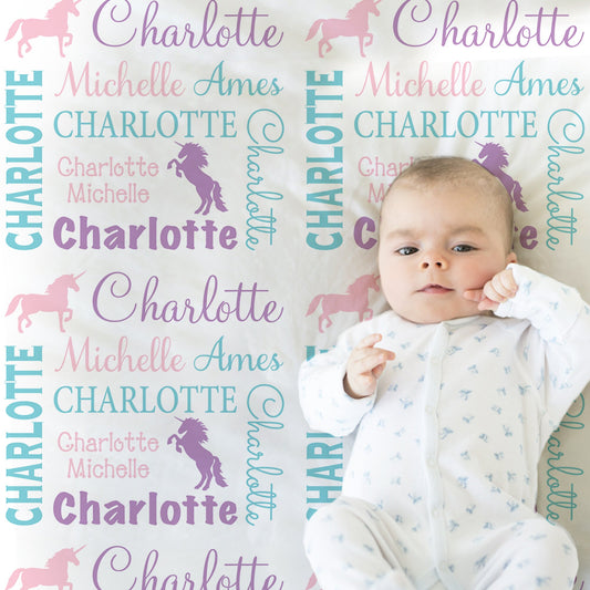 Personalized Horses Baby Name Blanket Girl
